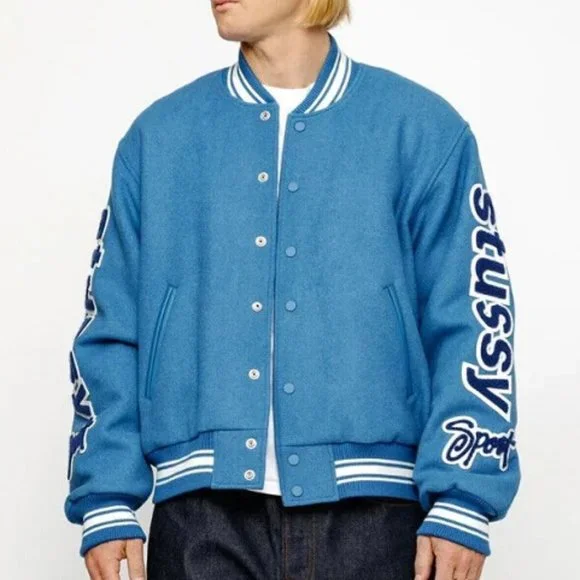 Stüssy スポーツ スタジャン XL 青 Stüssy スポーツ スタジャン XL 青 Stussy SPORT MELTON VARSITY JACKET